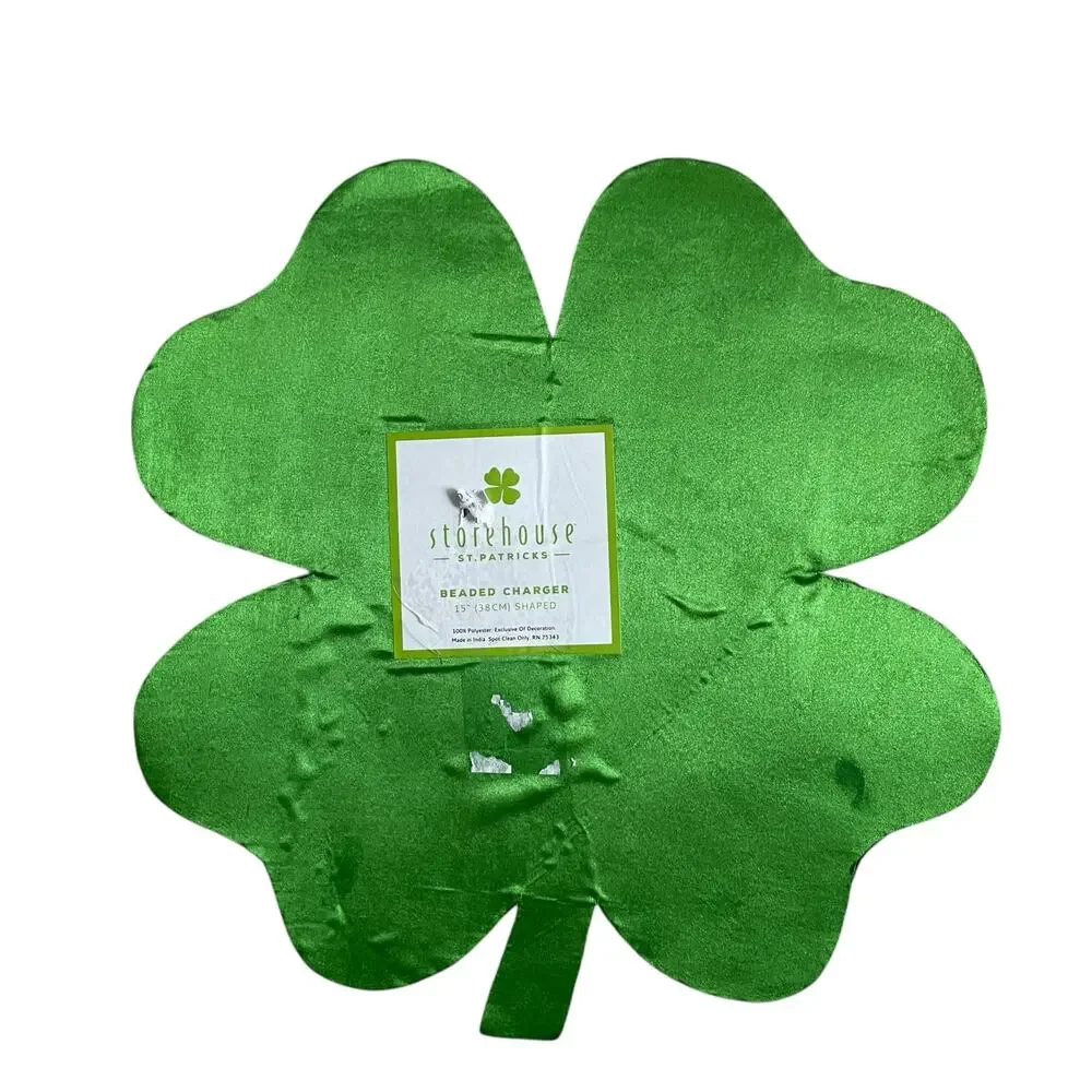 Storehouse Green Beaded St. Patrick’s Shamrock Placemat Charger 15in New